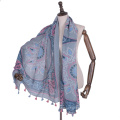 Hot selling bohemia style summer tassels scarf cotton voile printed flower scarf pakistani scarf hijab